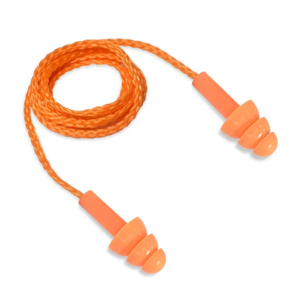 Corded Flanged PU Foam Earplugs, 25 dB NRR, Reusable, CE/ANSI 2