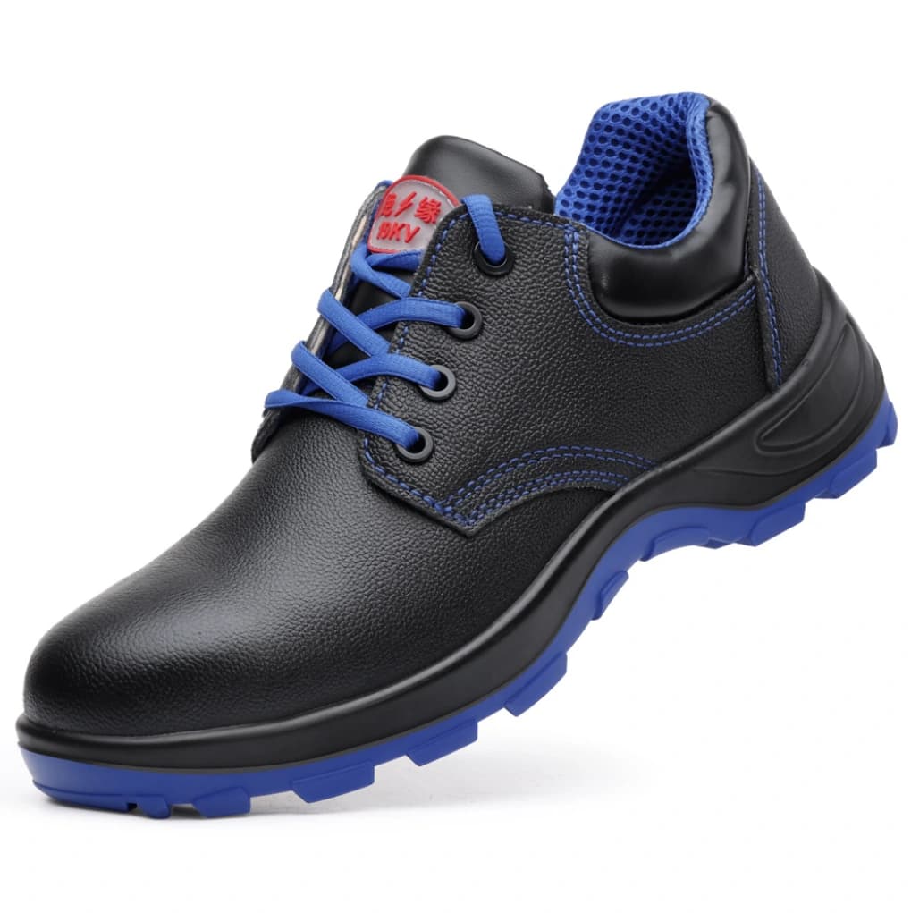 Black 10 kV insulated electrician safety shoes with blue outsole