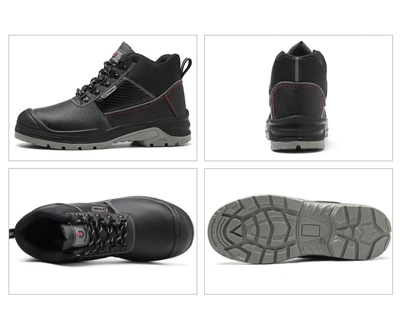 Front, rear, top and outsole views of S1P high-cut safety shoe