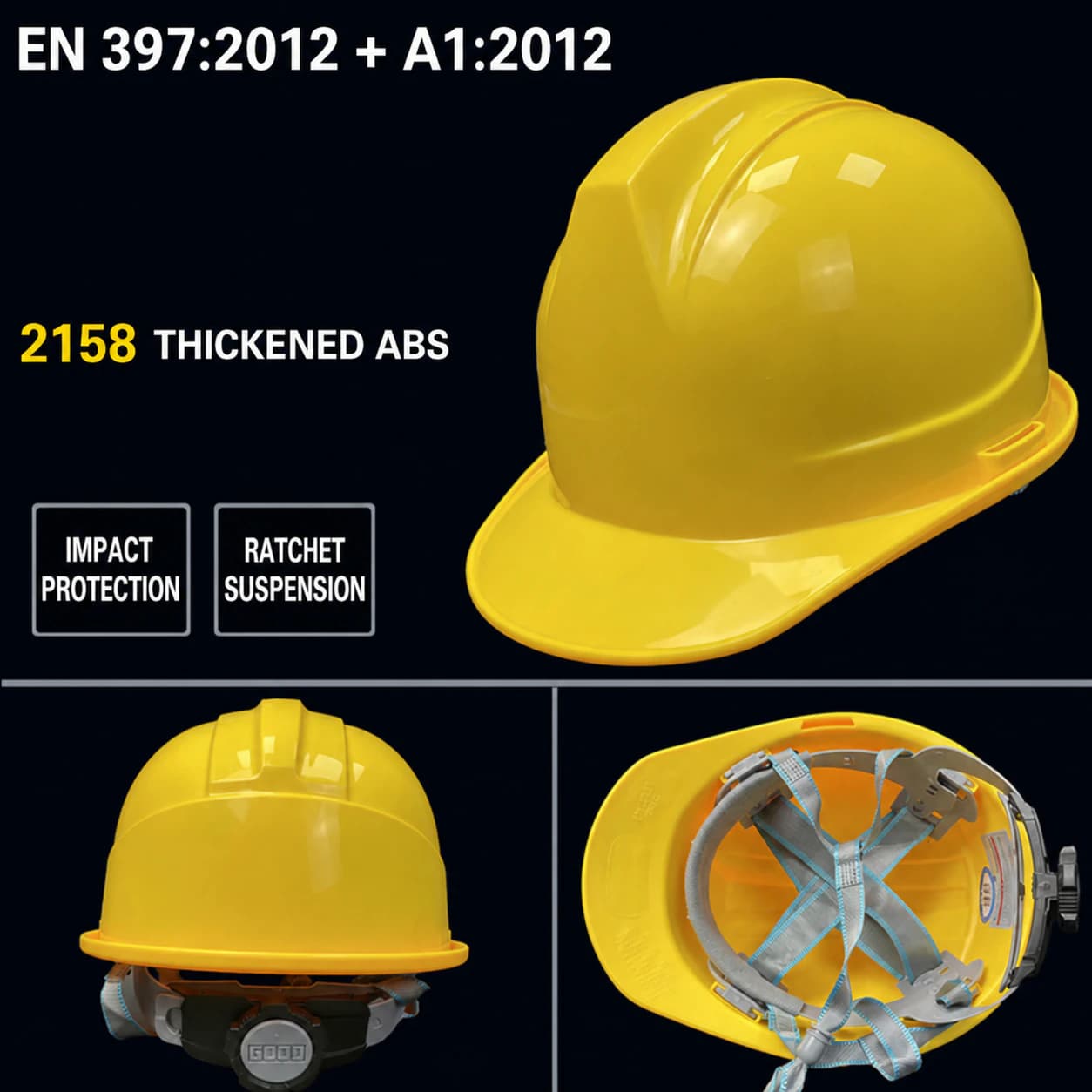 Yellow ABS industrial safety helmet model 2158T