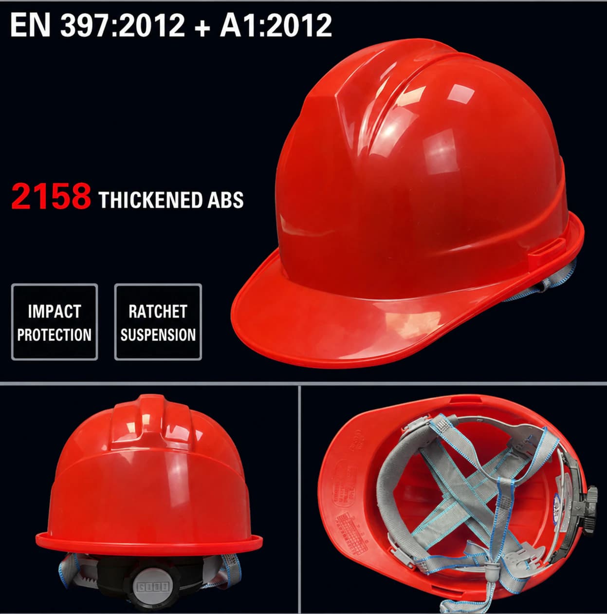 Red ABS industrial safety helmet model 2158T