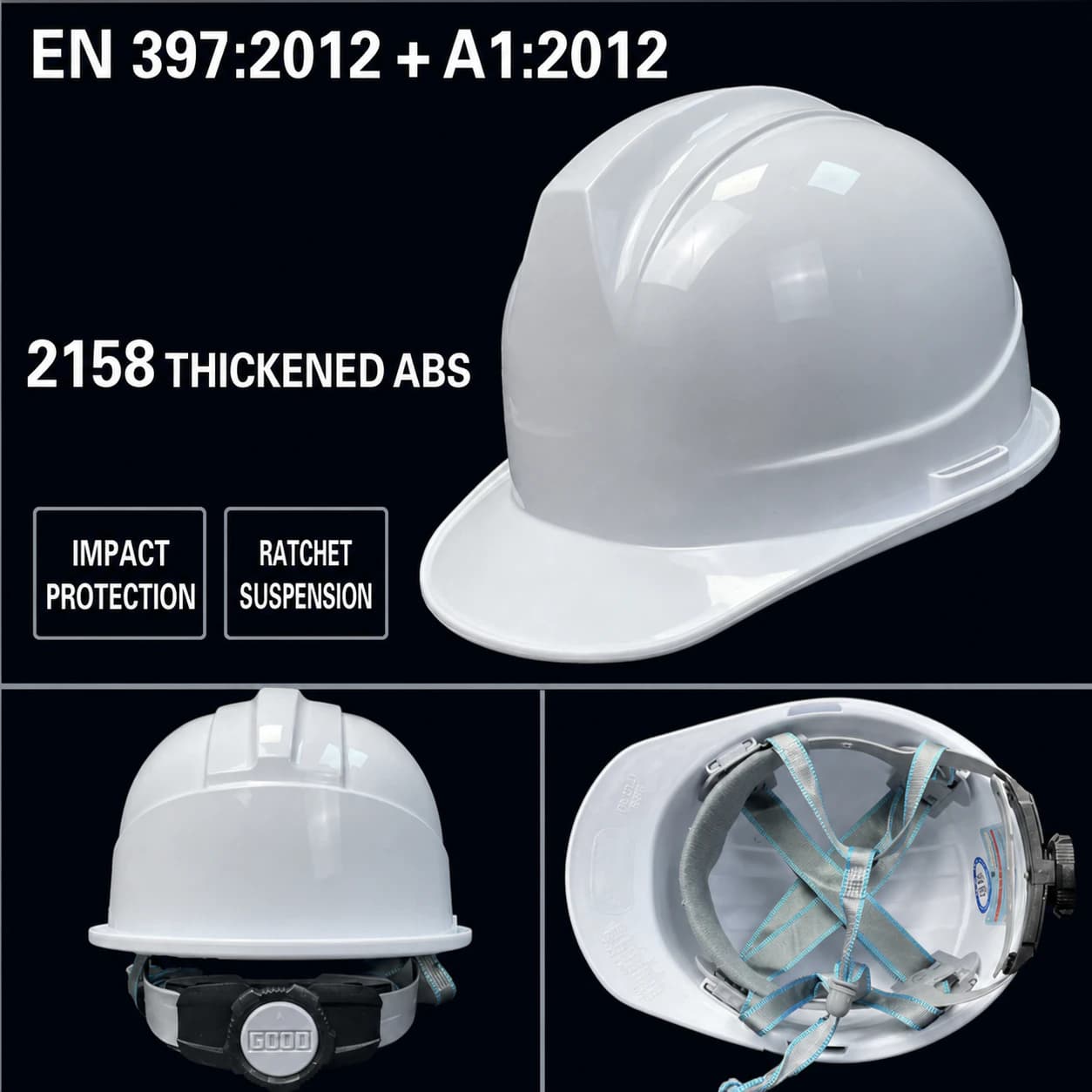 White ABS industrial safety helmet model 2158T