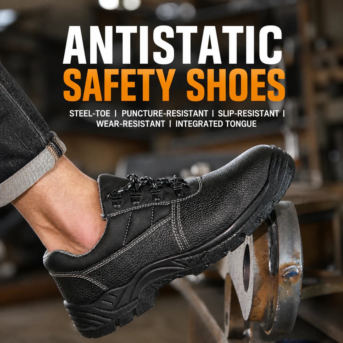 Black antistatic safety shoes for industrial work