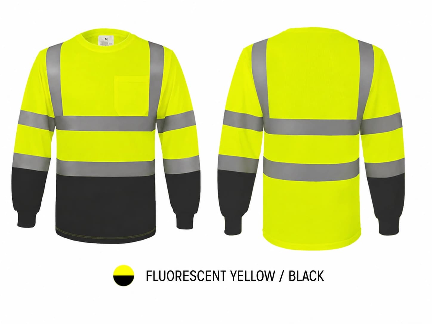 Fluorescent yellow and black long sleeve crew-neck work shirt