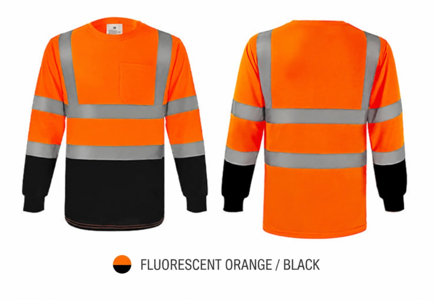 Fluorescent orange and black long sleeve crew-neck work shirt