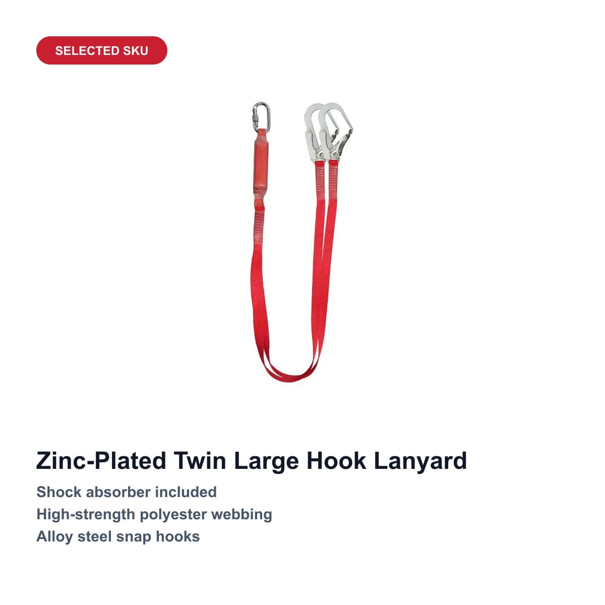 Zinc-Plated Twin Large Hook Shock-Absorbing Fall Protection Lanyard 2
