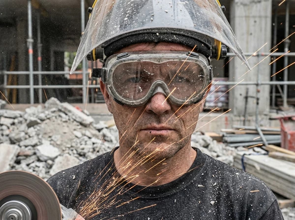 Flying chips, dust, splash, sparks, and face-level debris often overlap on construction sites, which is why one default eyewear choice is rarely enough.