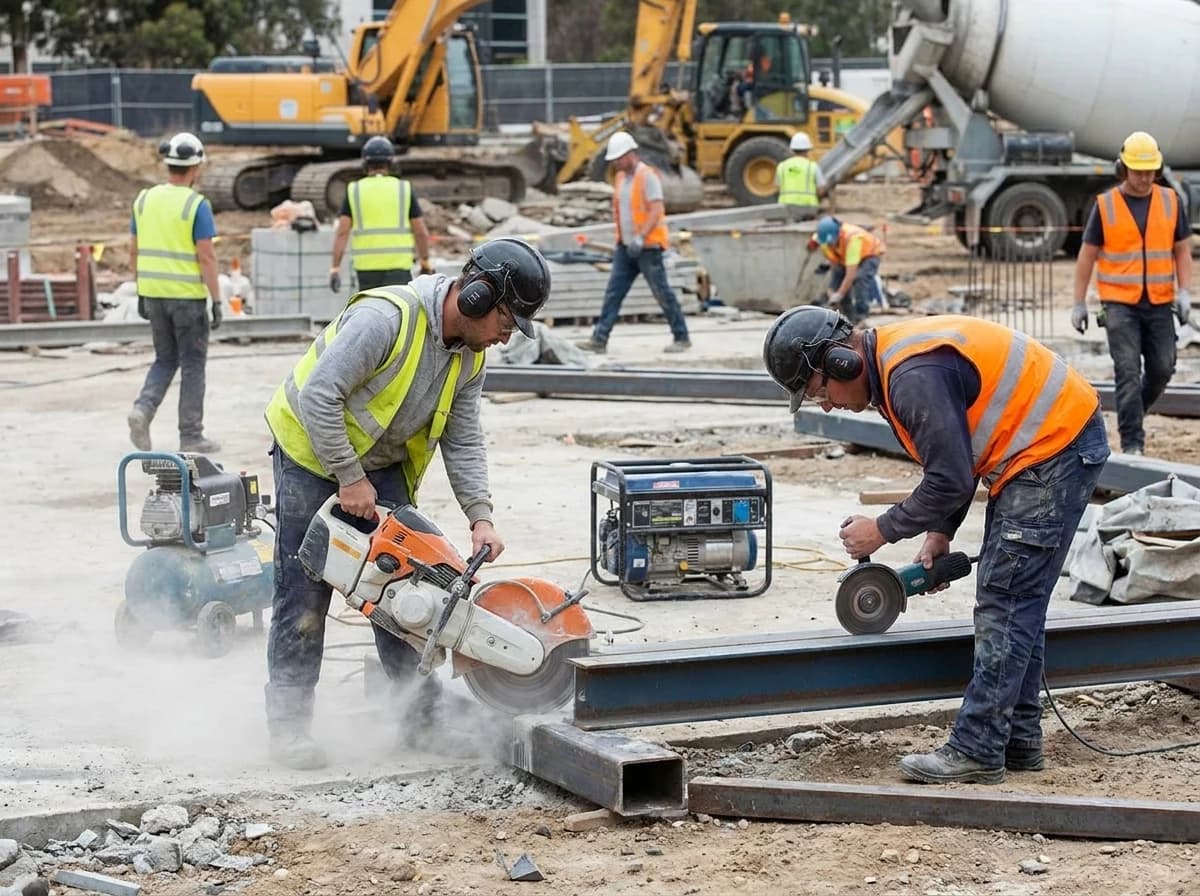 Construction noise exposure changes by tool, distance, duration, enclosure, and crew movement across the site.