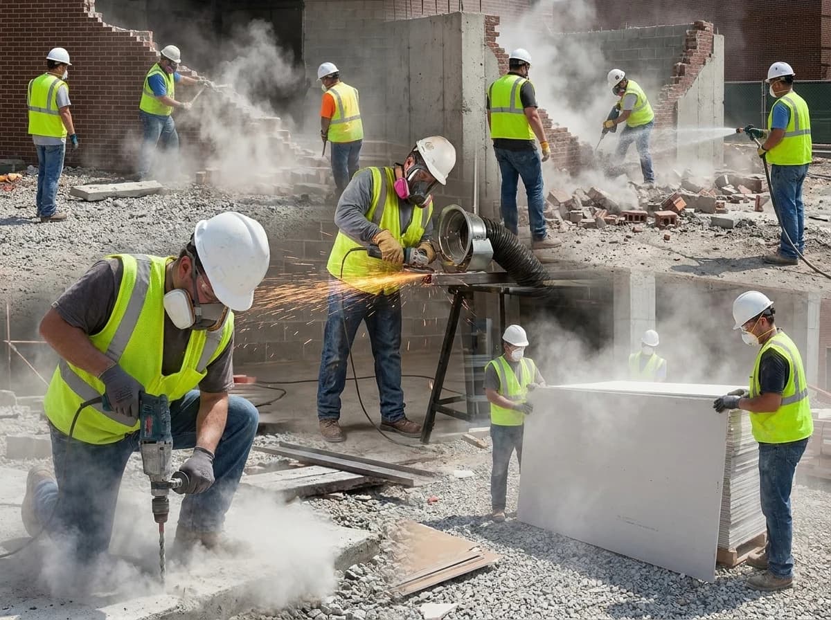 Construction airborne hazards can include silica dust, general dust, welding fumes, vapors, asbestos, lead, and demolition debris.