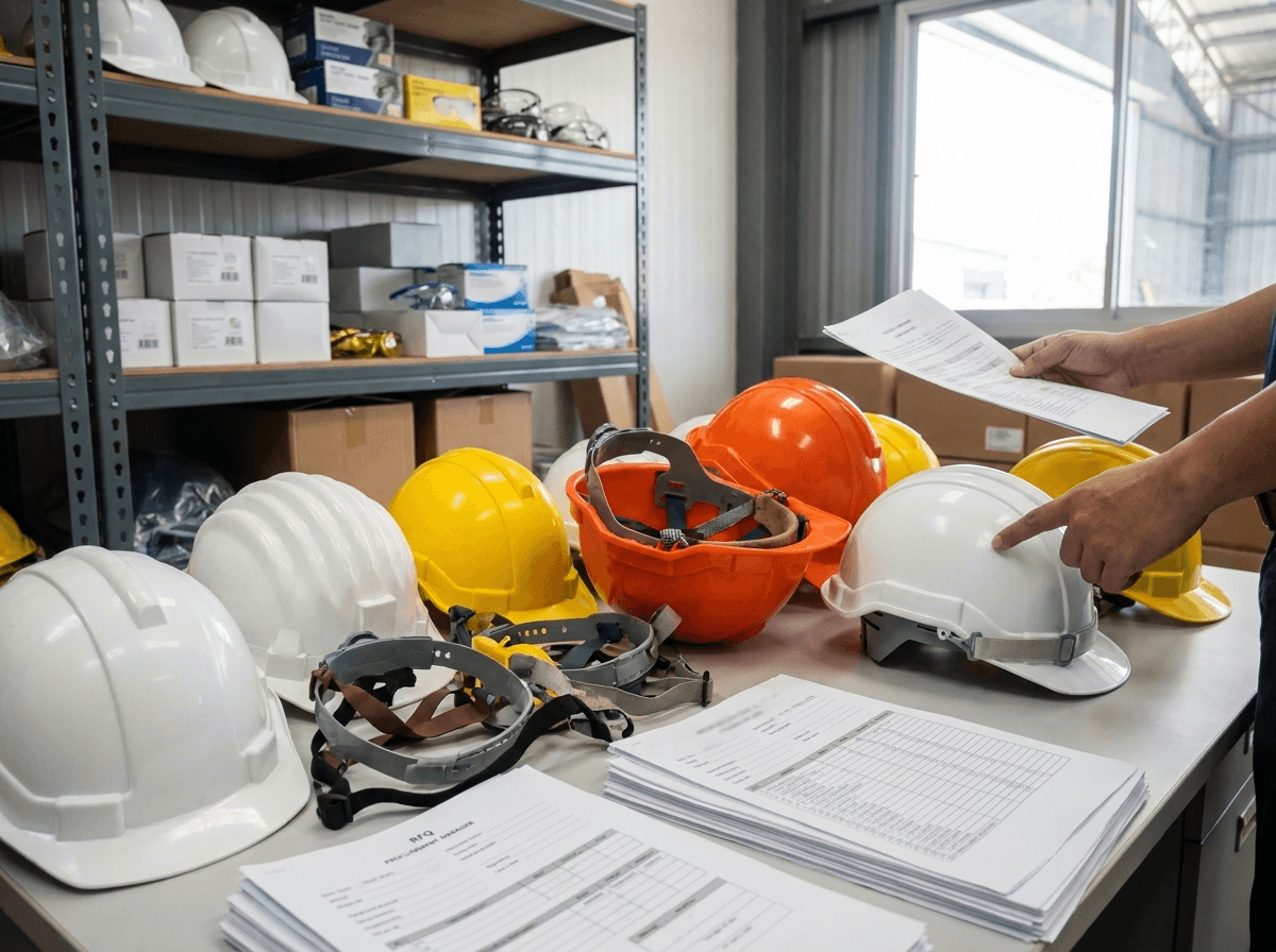 A strong helmet RFQ specifies type, class, retention, accessories, fit range, replacement parts, labels, and documentation.