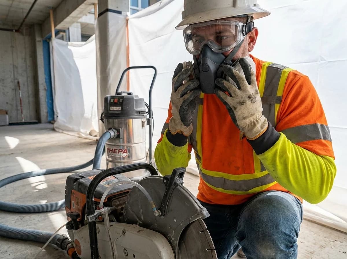 Concrete cutting and demolition dust require respiratory protection planning around silica controls, fit testing, filters, and replacement stock.
