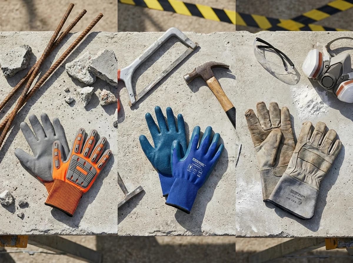 Demolition gloves should be selected by task: cut risk, wet grip, vibration, impact, chemicals, and tool control.