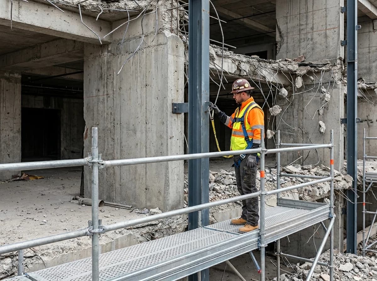 Demolition fall protection should be planned around access, edge exposure, anchorage, debris movement, and rescue readiness.