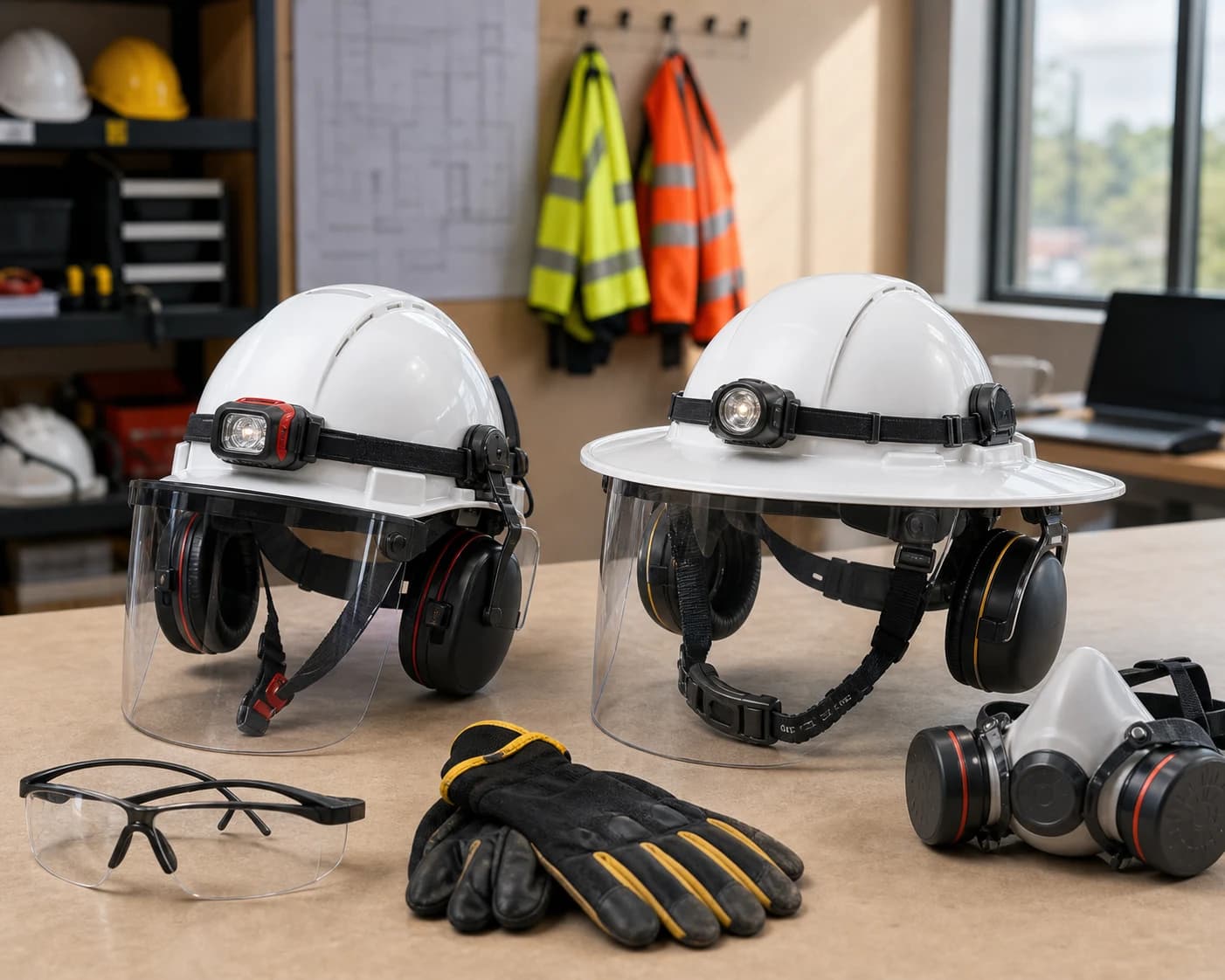 Accessory compatibility should be tested with the actual face shields, earmuffs, lights, chin straps, and respirators.