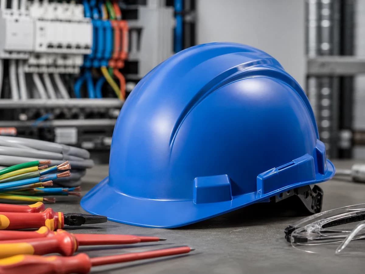 Blue hard hats may identify electricians or technical trades, but electrical protection still depends on the marked Class.