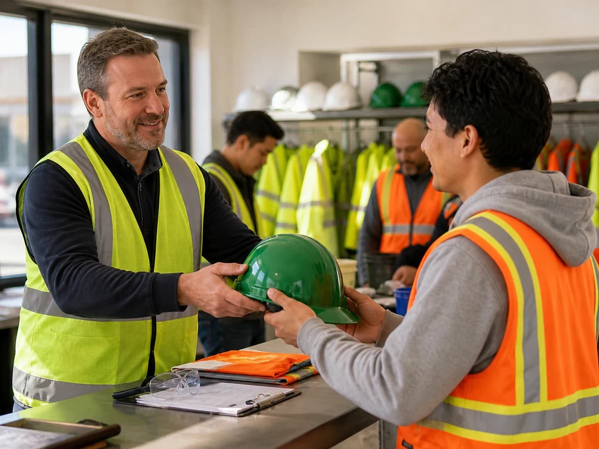 Green hard hats need clear site rules because they can mean safety staff, first aid, new workers, or trainees.