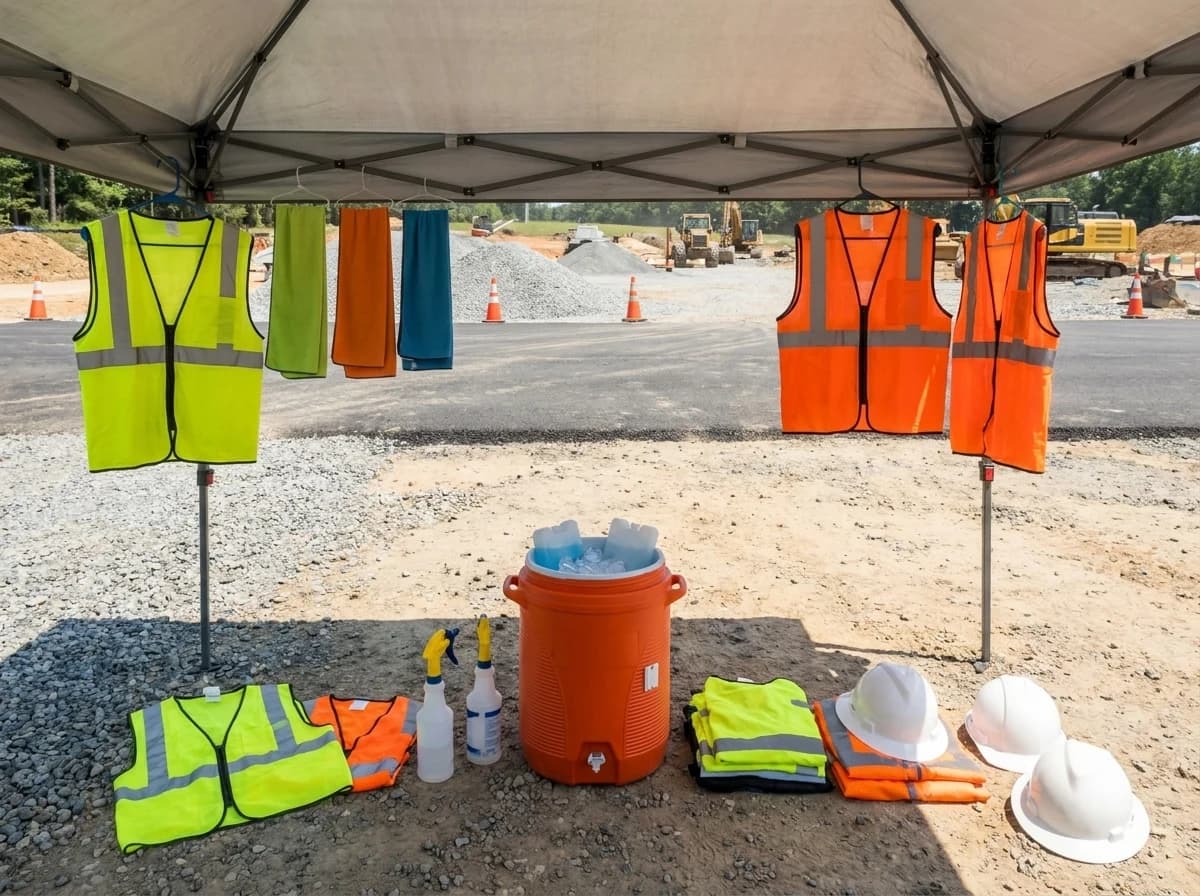 Cooling PPE works best when it is paired with practical recharging, cleaning, shade, rest, and hydration logistics.