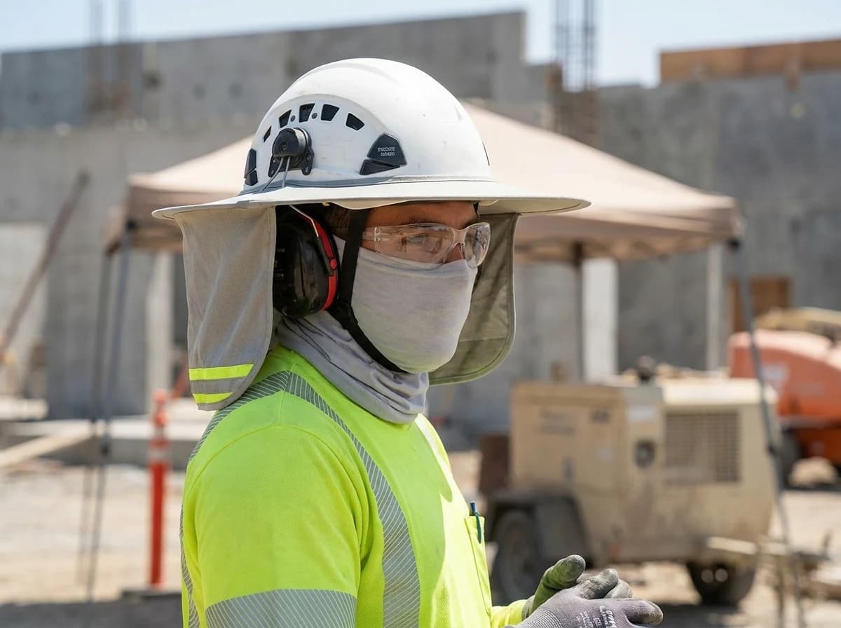 Head and face protection must remain compatible with sun protection, sweat management, eyewear, hearing protection, and respirators.