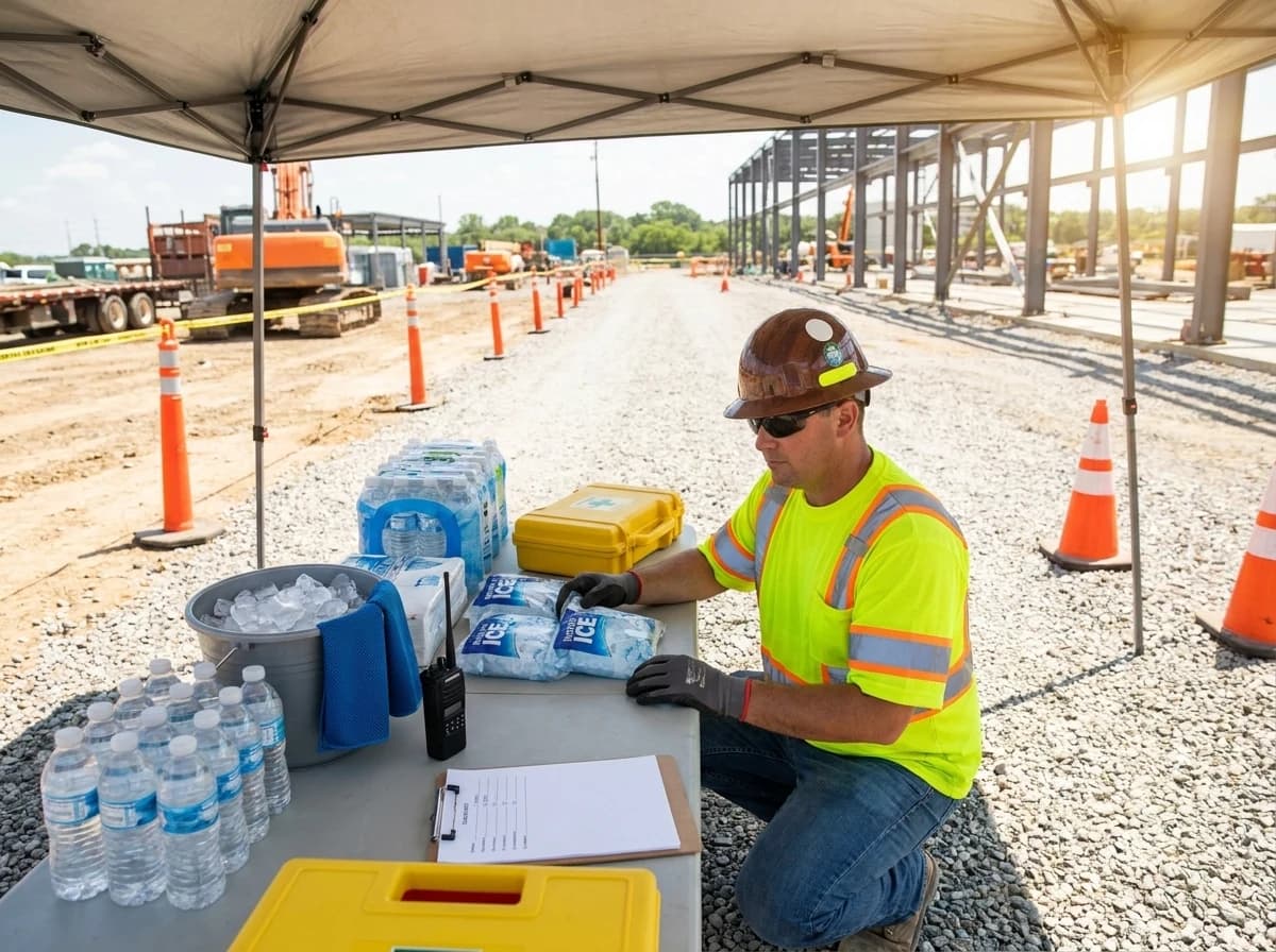A hot-weather PPE program should include early symptom recognition, fast cooling, communication, and emergency access.
