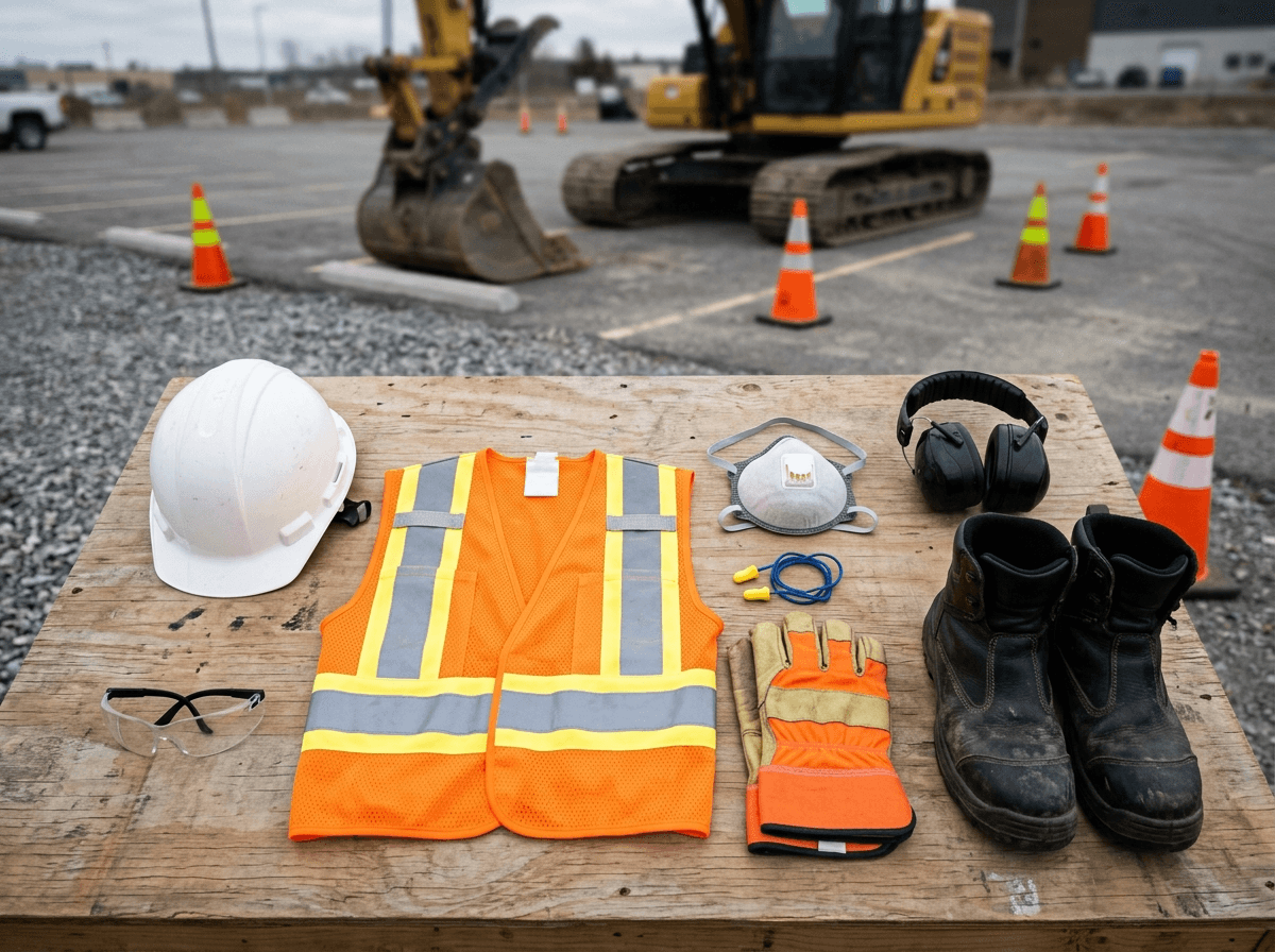 A practical operator PPE checklist should cover the cab, the machine access points, the walk-around inspection, and the active work zone around the equipment.