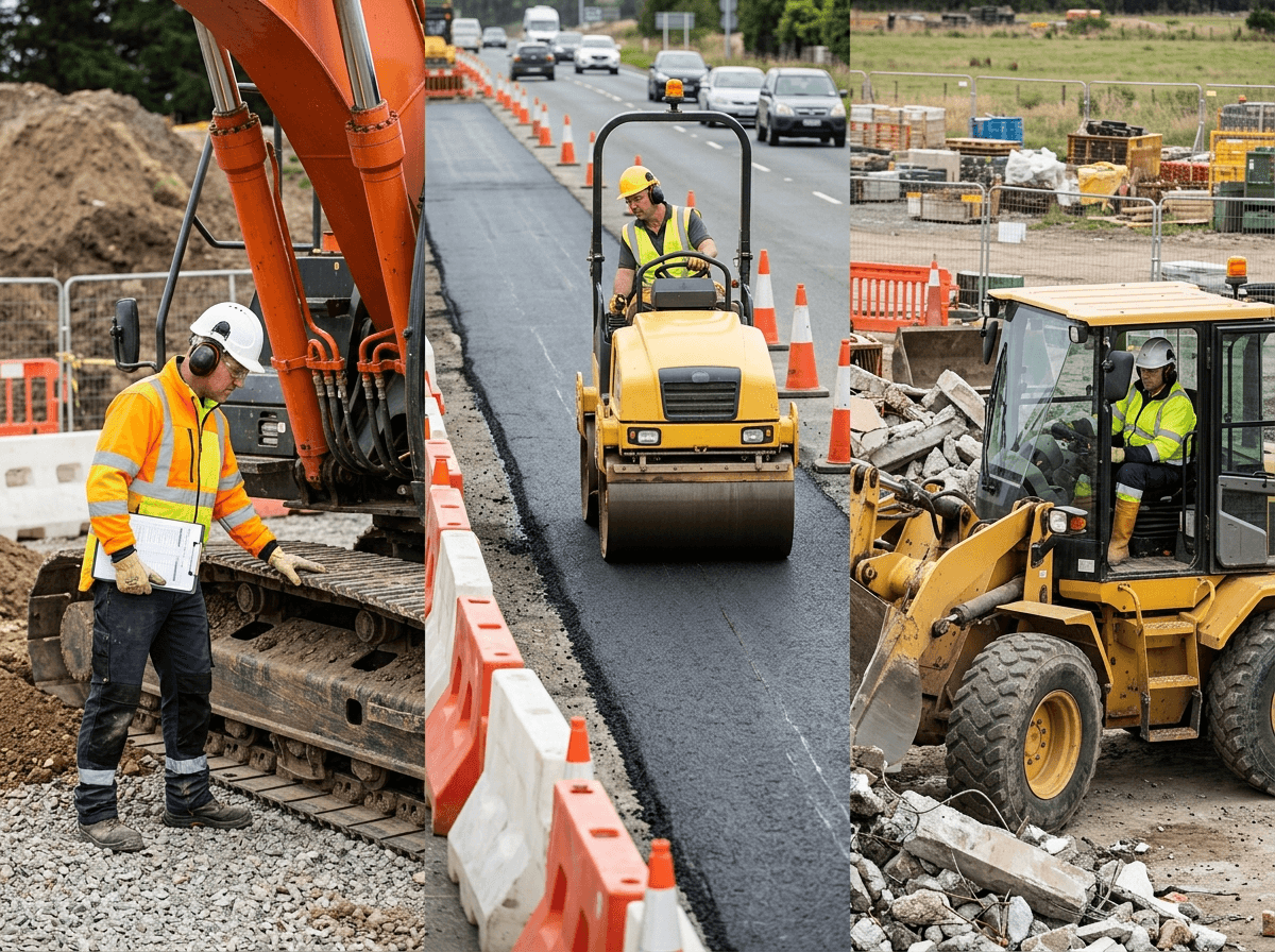 A task-based matrix helps supervisors adjust operator PPE when the work moves from cab operation to roadwork, demolition, inspection, or night work.