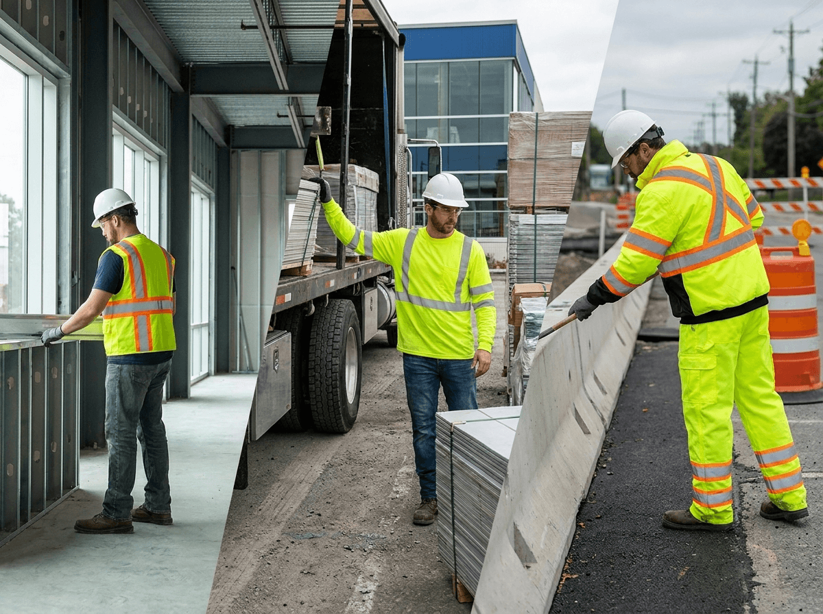 Hi-vis class selection should follow the construction task, traffic exposure, light level, and equipment movement pattern.