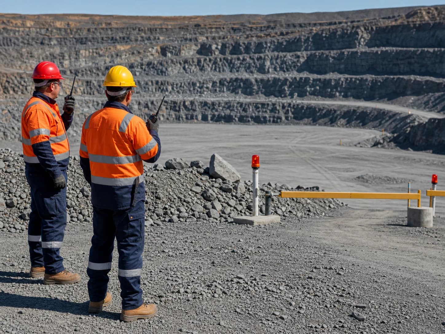 Blast-area authorization, access control, warnings, evacuation, and post-blast inspection come before role-specific PPE.
