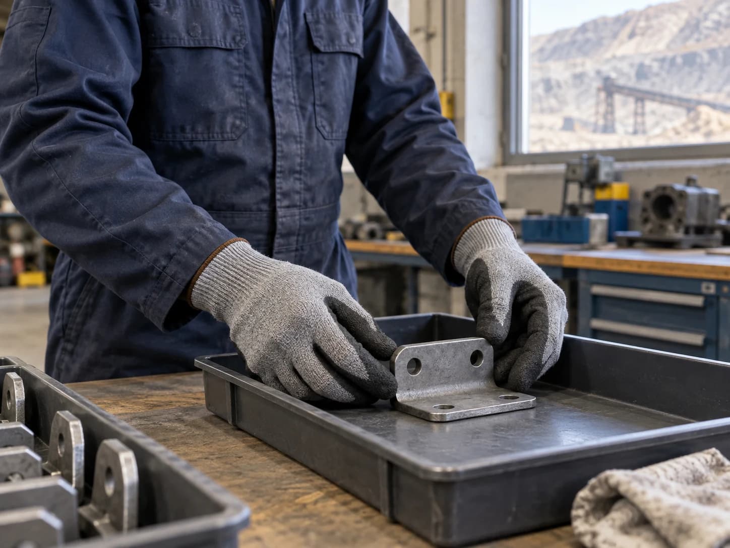 Controlled component handling illustrates a task trial; it does not establish cut or impact performance.
