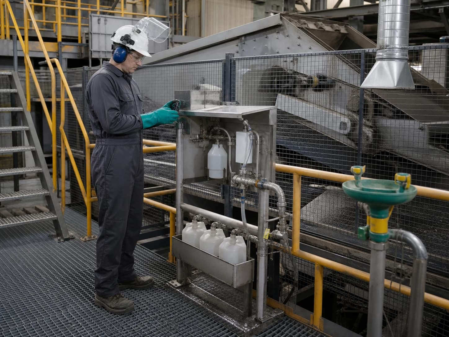 Processing PPE is selected separately for control-room operation, inspection, sampling, cleanup, reagent handling, and isolated maintenance.