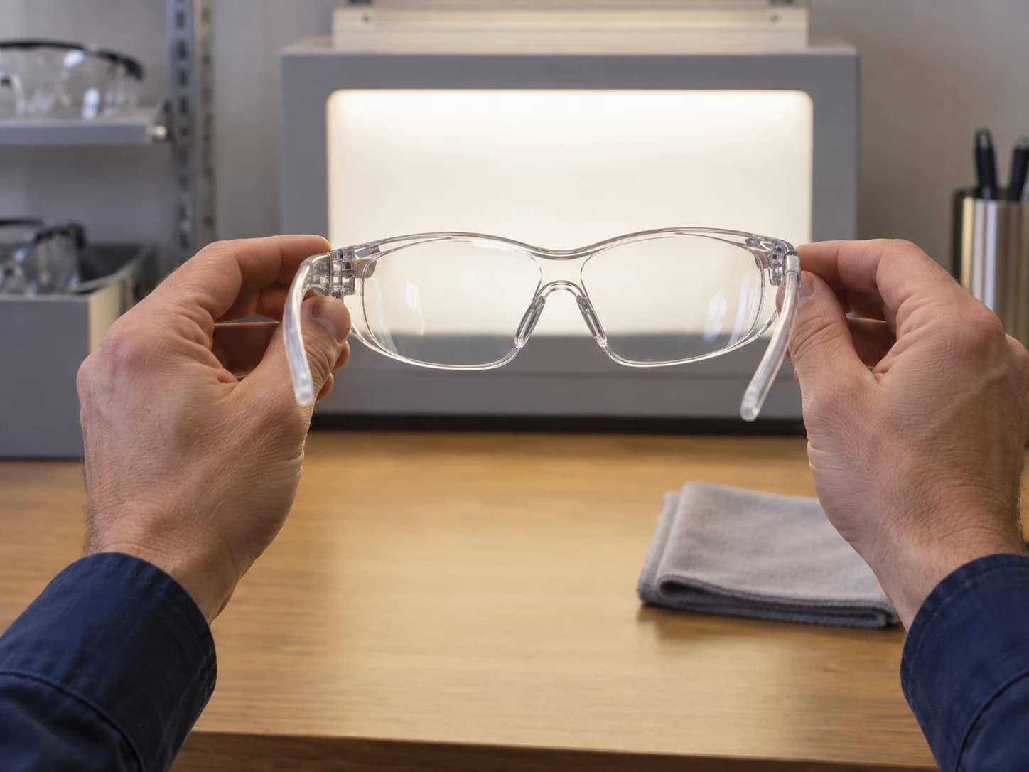 Inspect clarity and sample condition in a controlled area; visual inspection does not establish a protection rating.