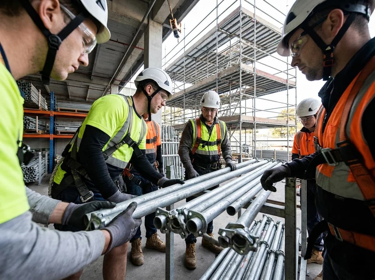 Head protection for scaffolding should account for overhead work, dropped objects, climbing, wind, and retention.