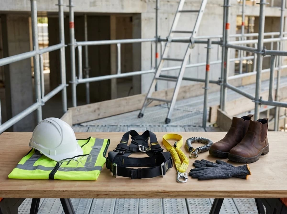 A scaffolding PPE checklist should cover baseline site entry plus fall exposure, climbing, retention, grip, and dropped-object control.
