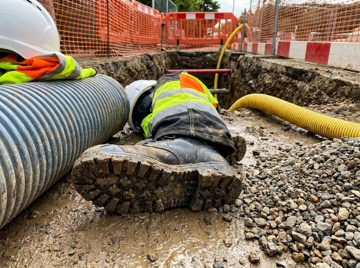 Excavation footwear needs traction, toe protection, puncture resistance, and wet-ground performance.