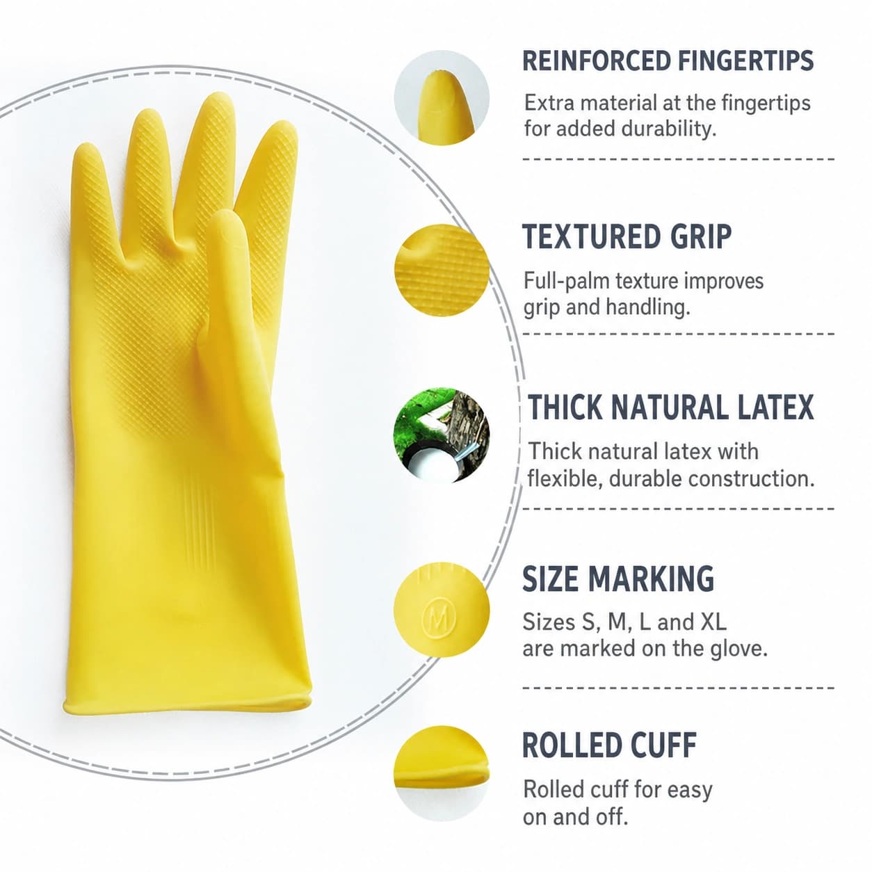 Thick Natural Latex Rubber Household Gloves, 30 cm