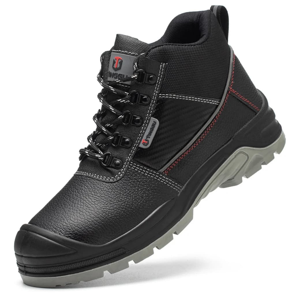 TINGGU S1P high-cut black leather steel toe safety shoe