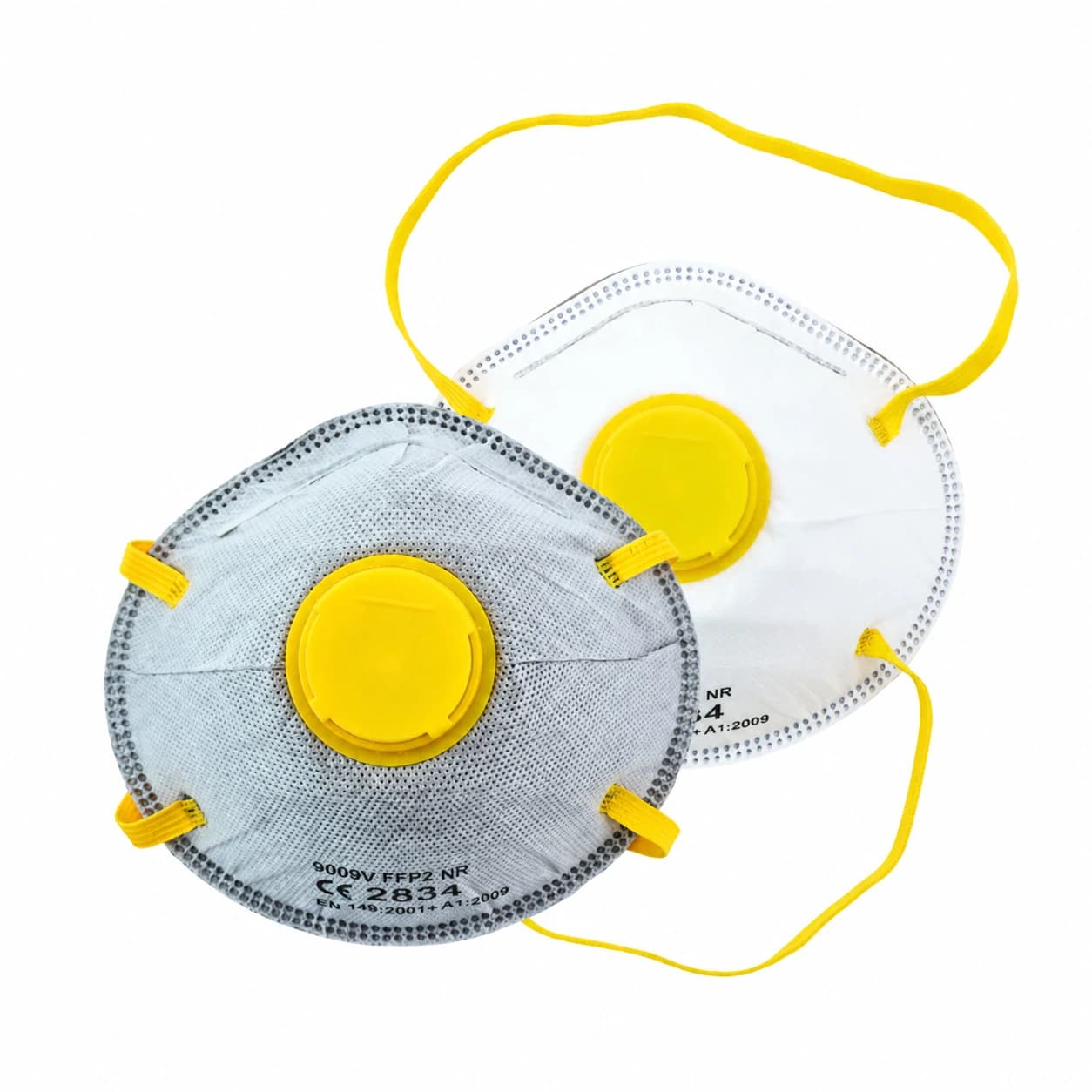 Cup-shaped valved particulate respirator front view