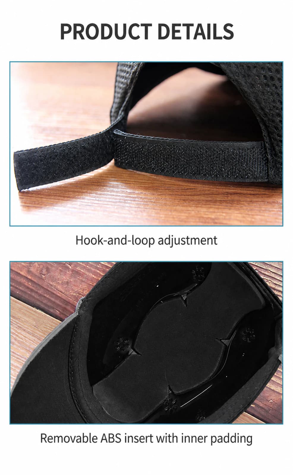 Rear hook-and-loop adjustment and removable ABS insert with inner padding