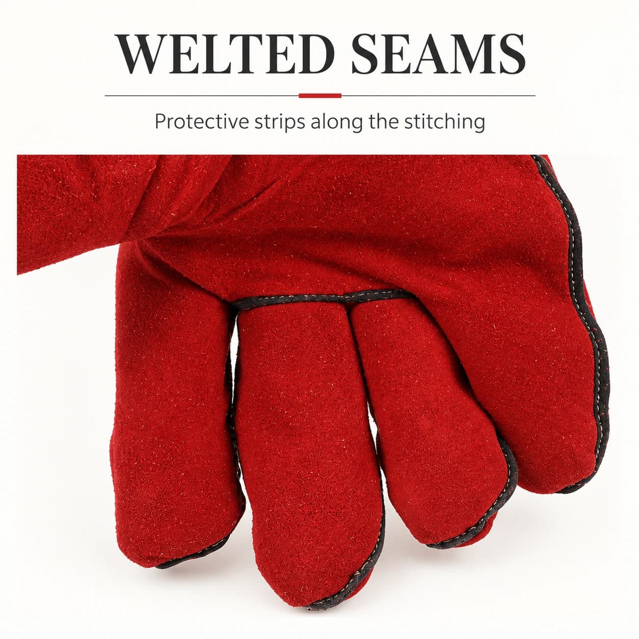 Welted seams and protective strips along the stitching