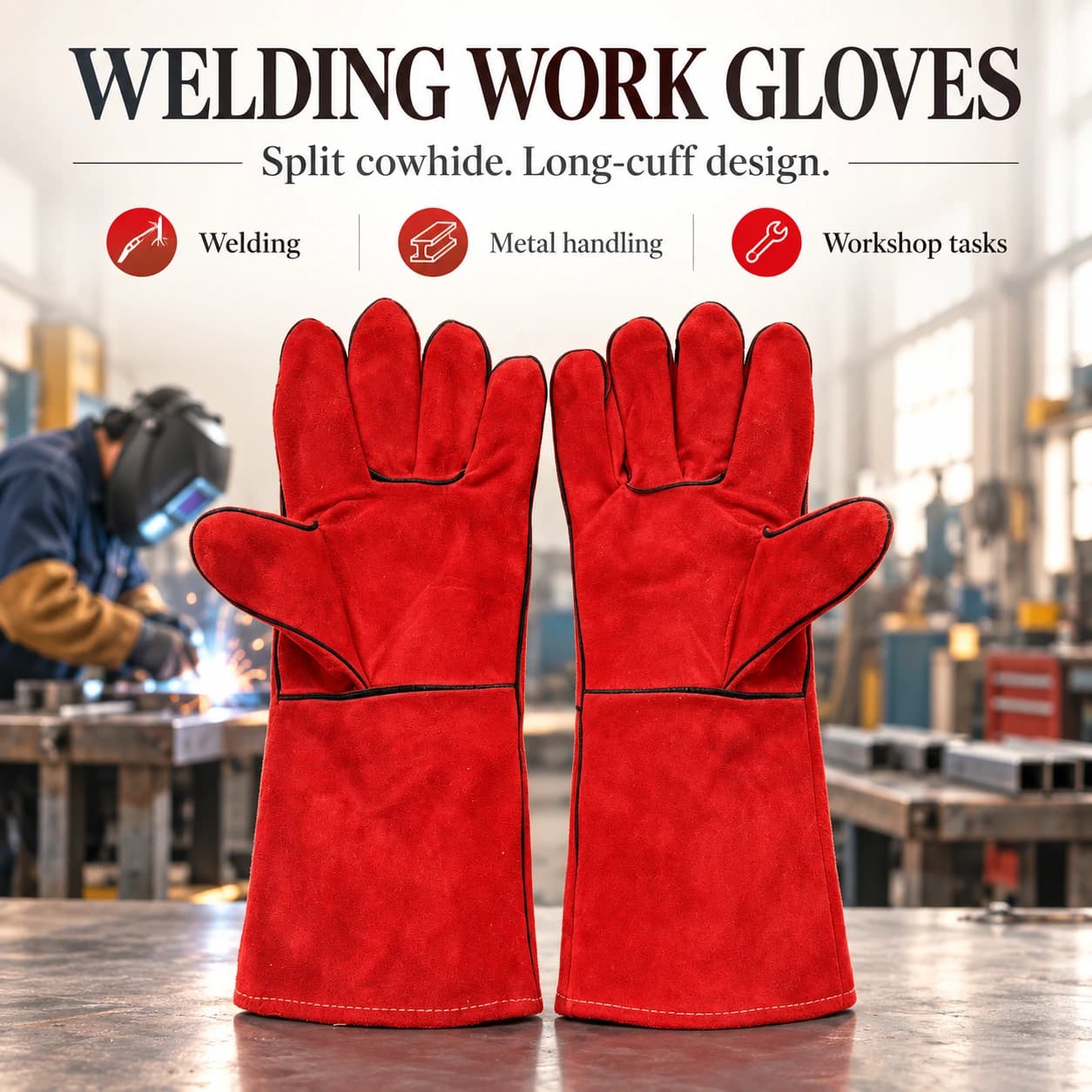 Welding work gloves for workshop tasks