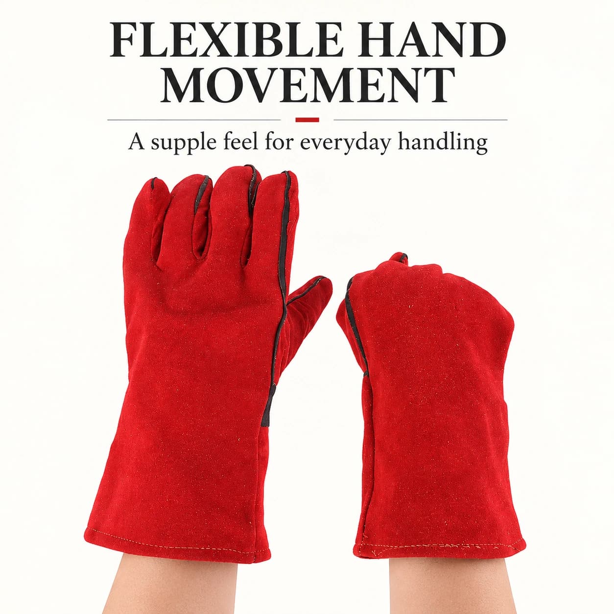 Flexible hand movement in split cowhide gloves