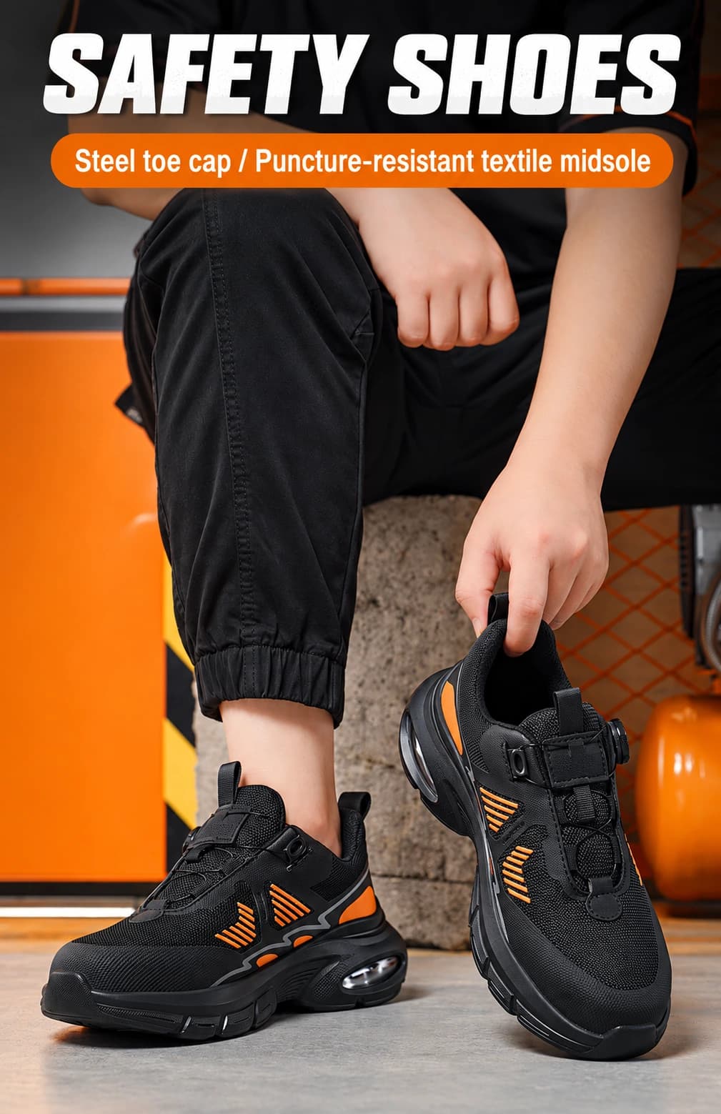 Breathable knit safety shoe overview