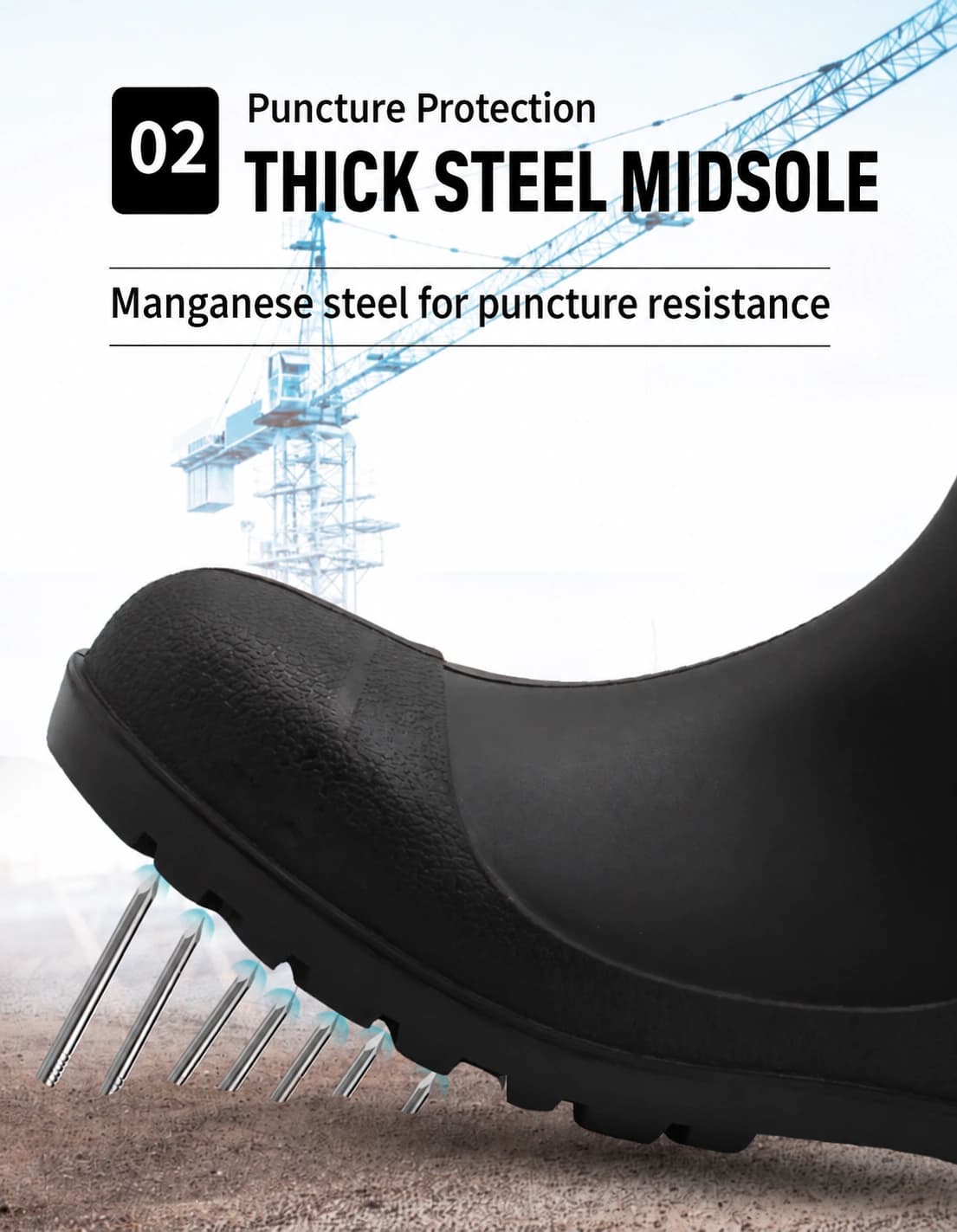 Thick steel puncture-resistant midsole