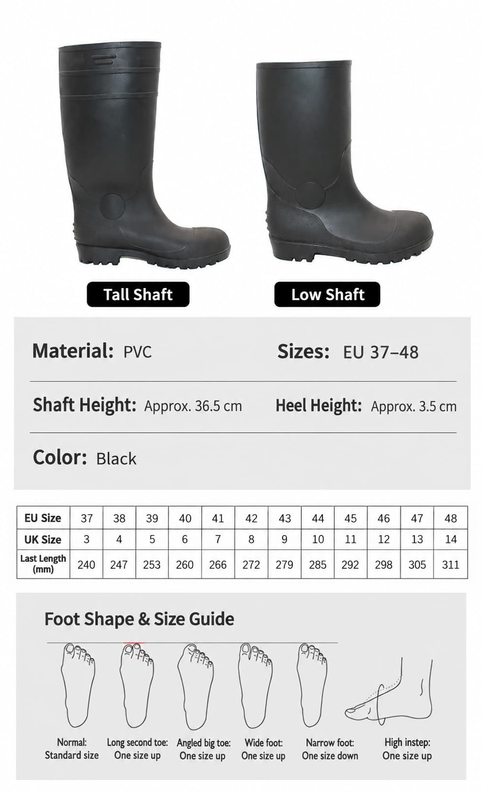 EU and UK size chart and foot shape guide