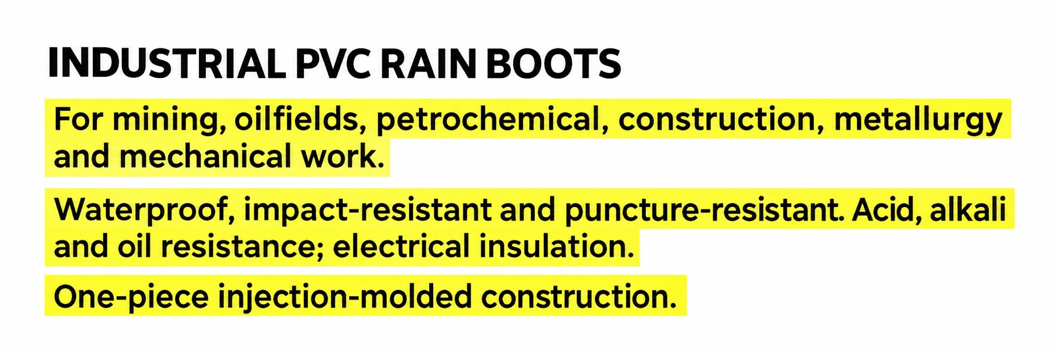 Industrial rain boot features and applications