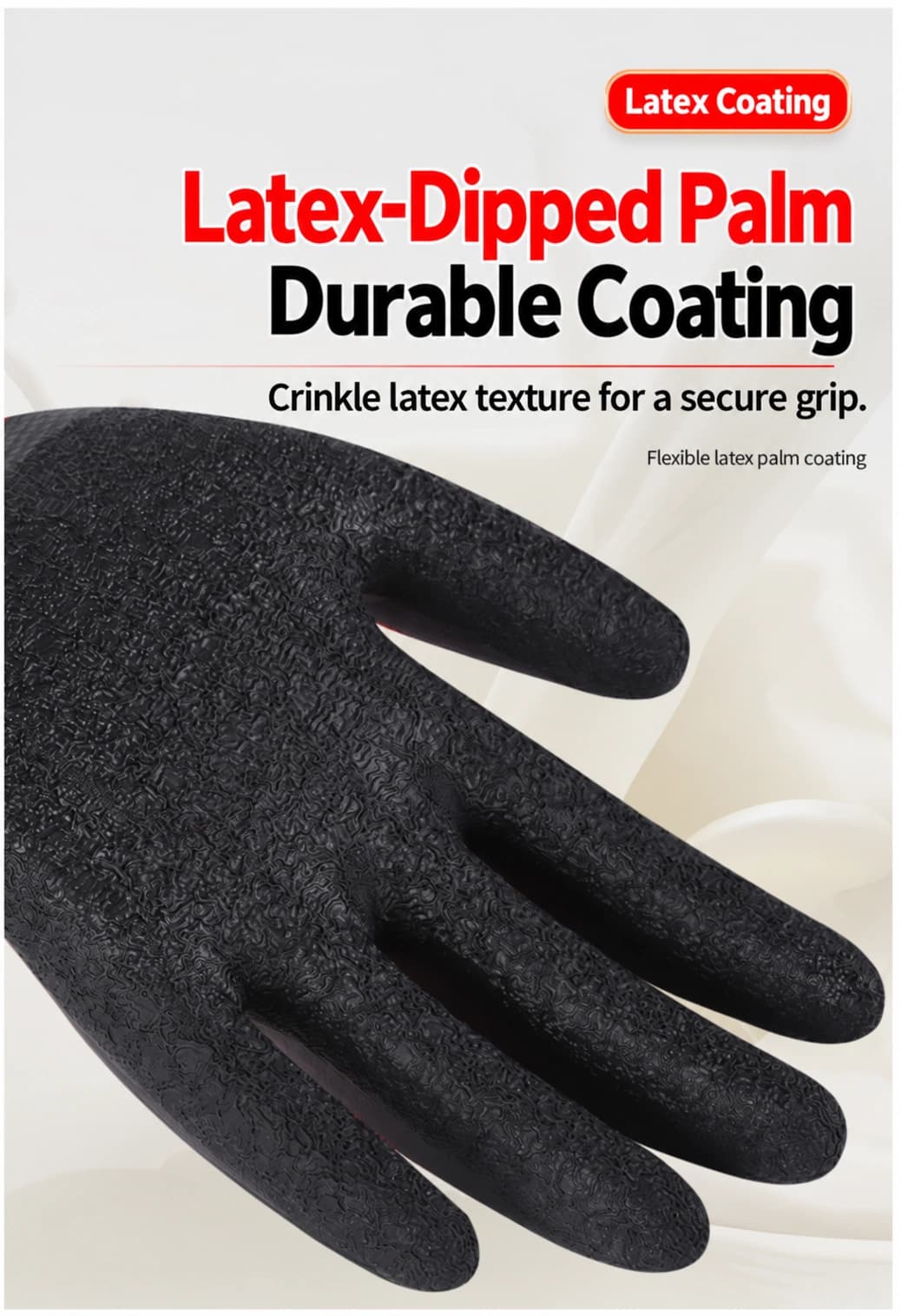 Close-up of the latex-dipped crinkle palm