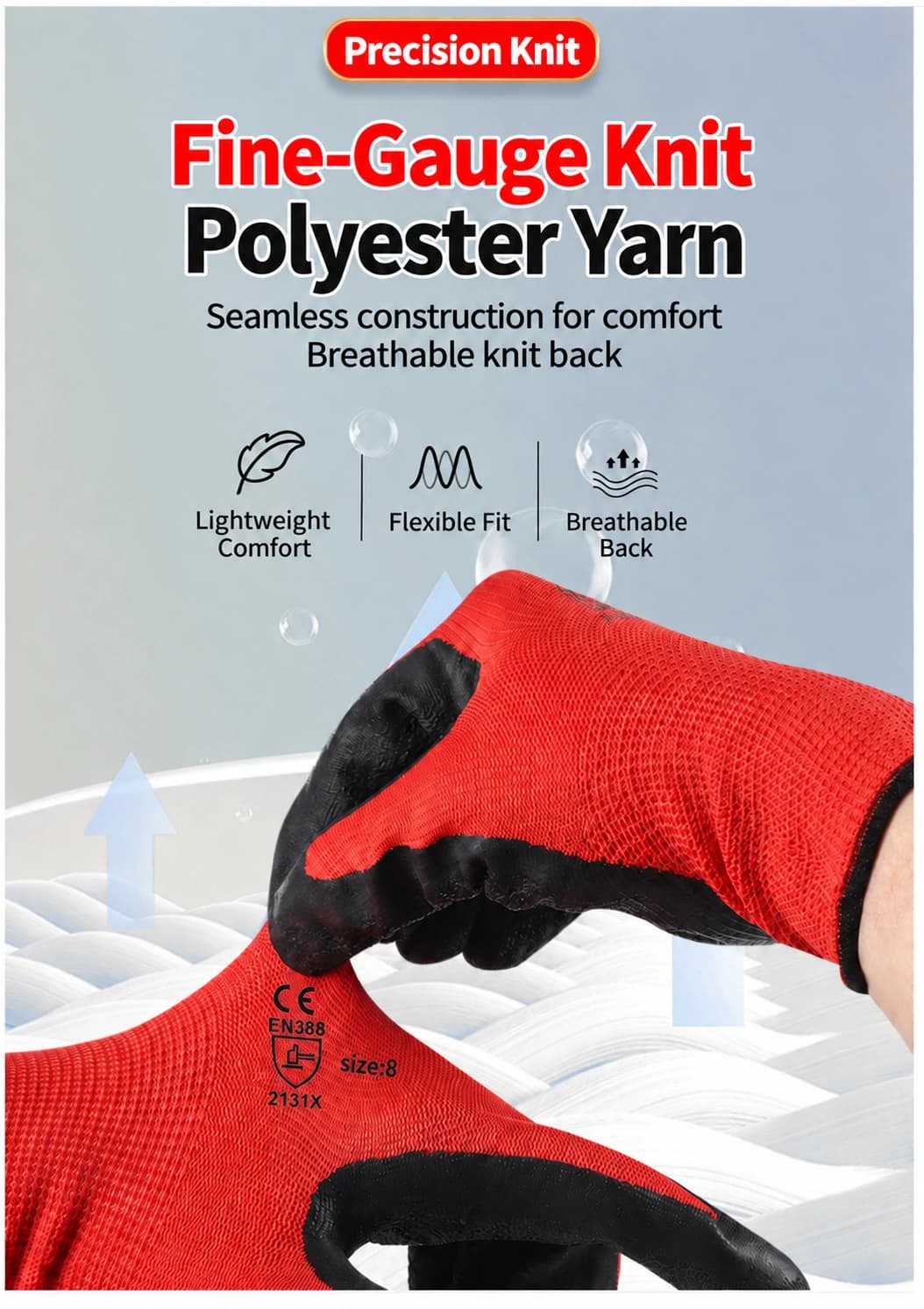 Fine-gauge seamless polyester knit construction