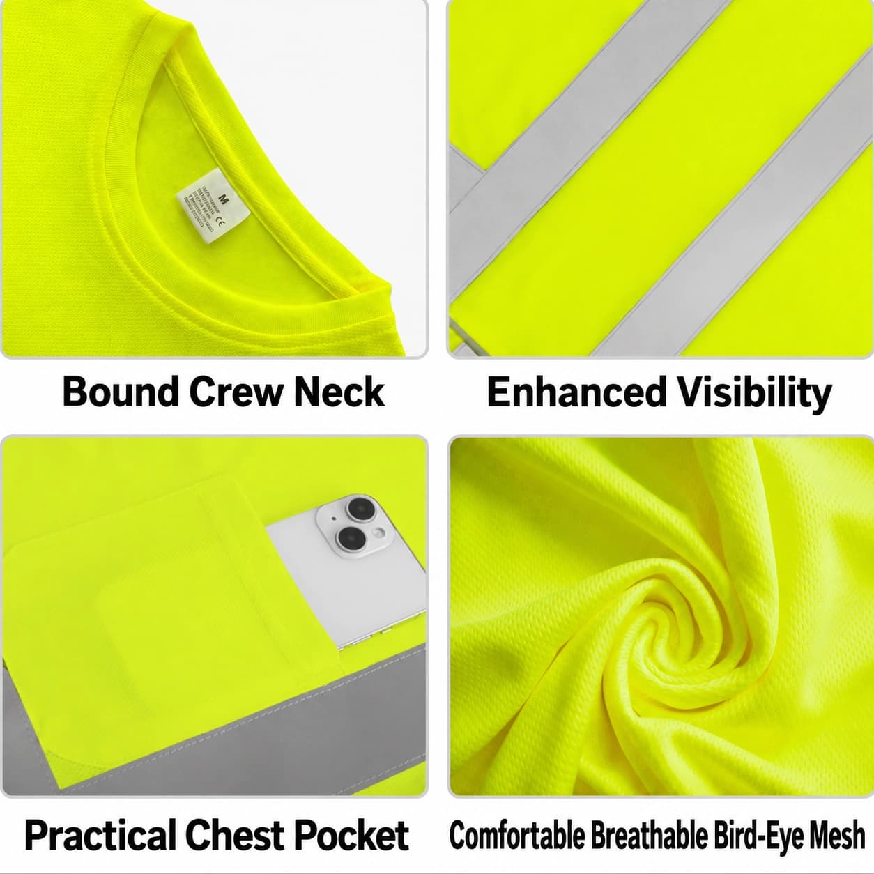 Crew neck, reflective tape, chest pocket and ribbed cuff details