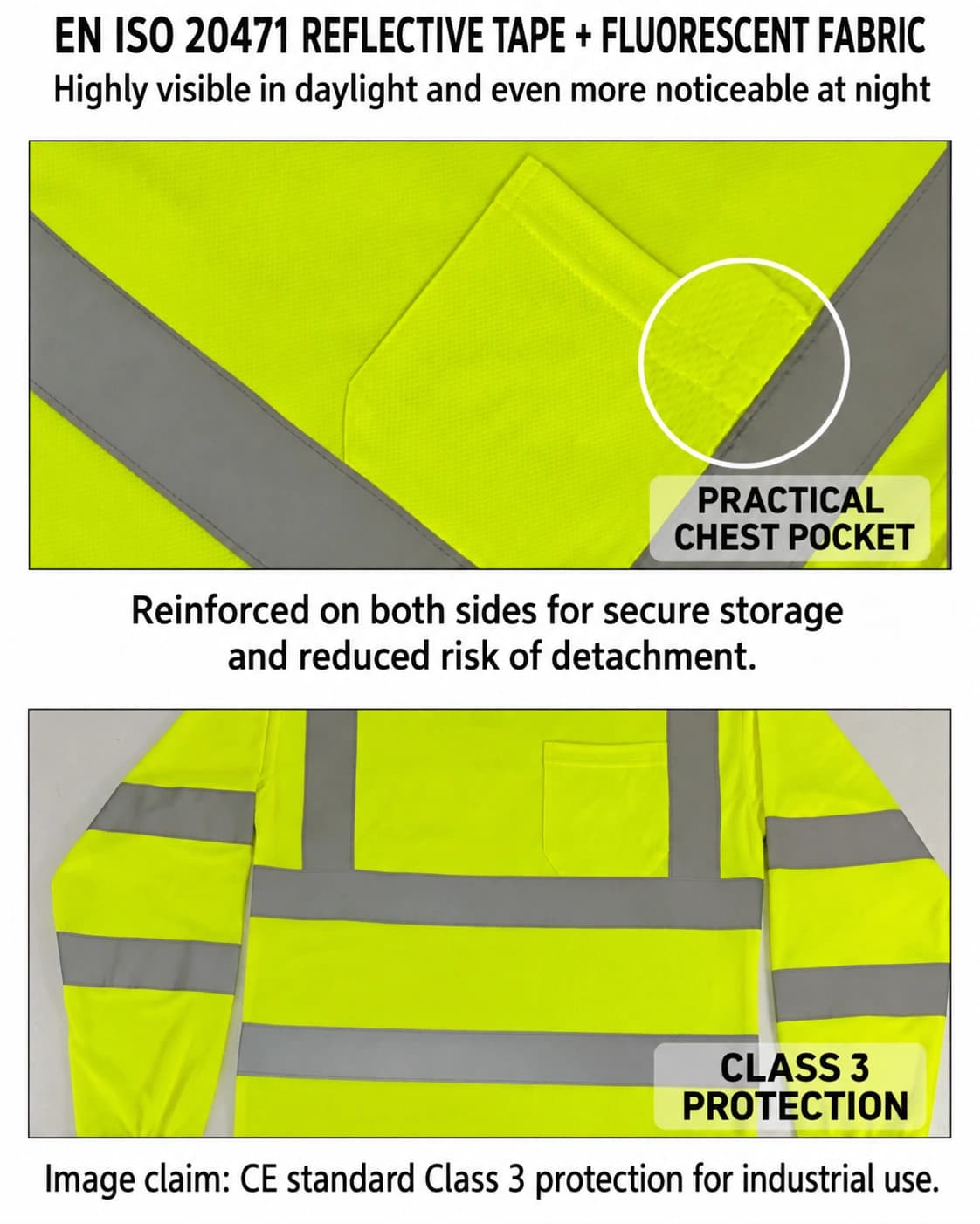 Left chest patch pocket and reflective tape layout