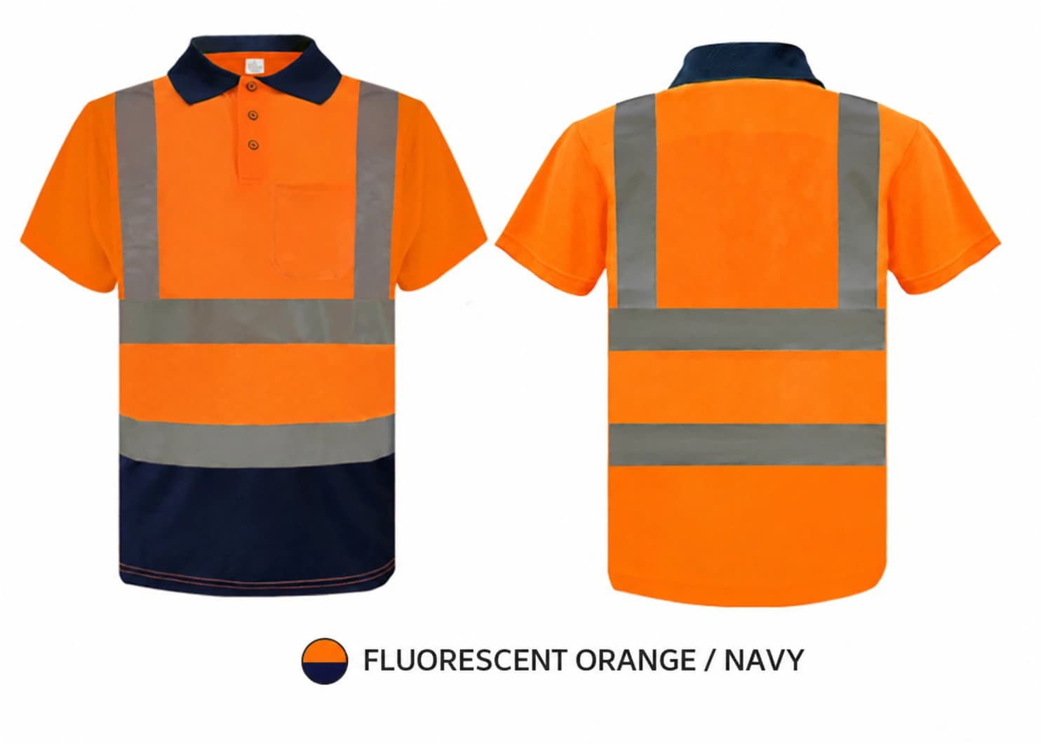 Fluorescent orange and navy short sleeve polo shirt