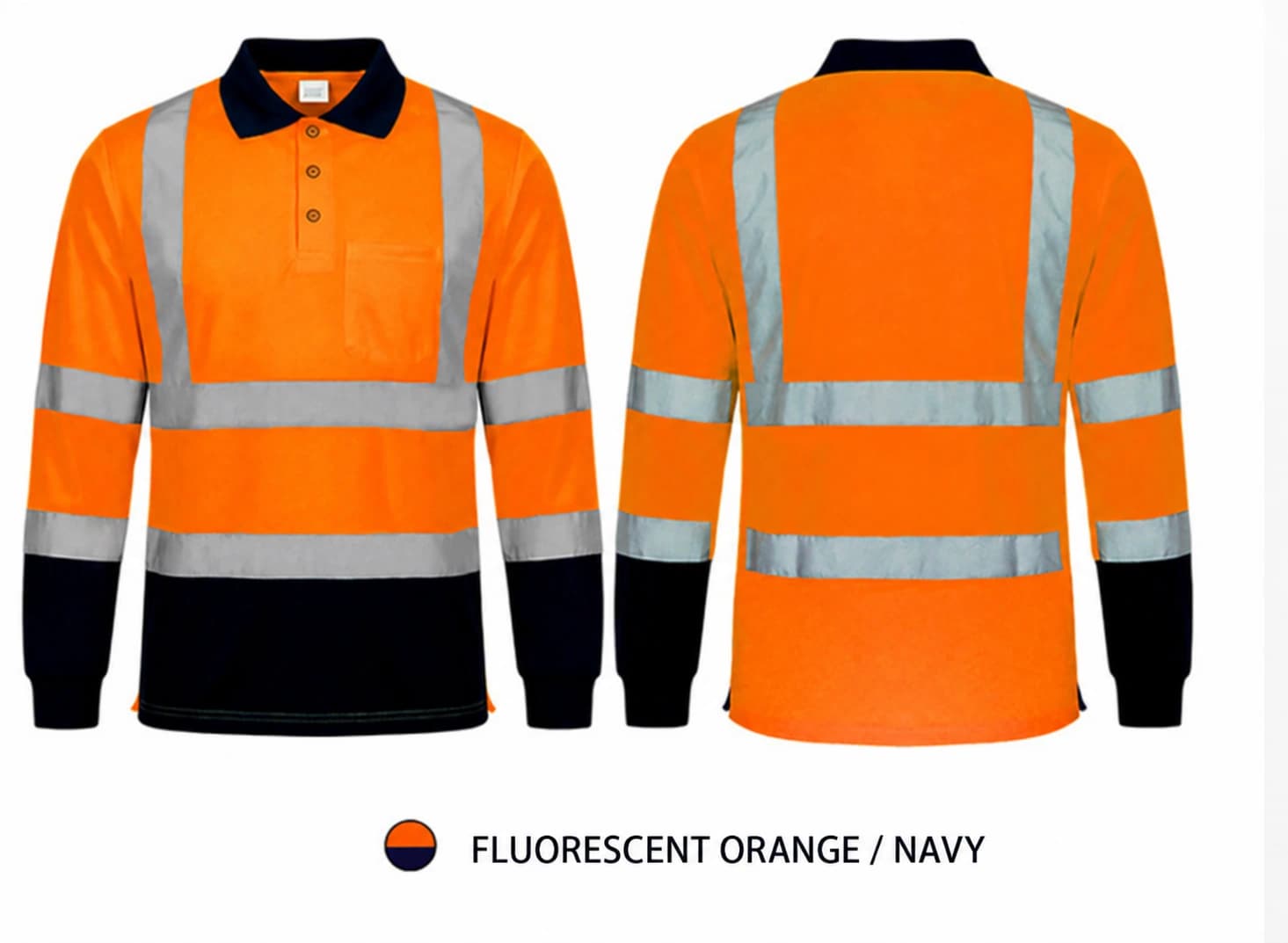 Fluorescent orange and navy long sleeve polo shirt